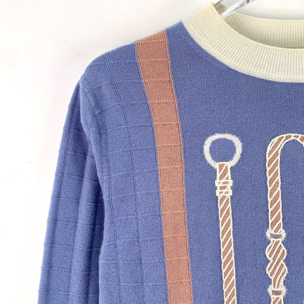 Hermes Colorblock Chain & Saddle Embroidered Wool… - image 3